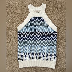LOFT Petite Small Knit Sweater Blue Chevron Coastal Grandma Preppy Summer Top